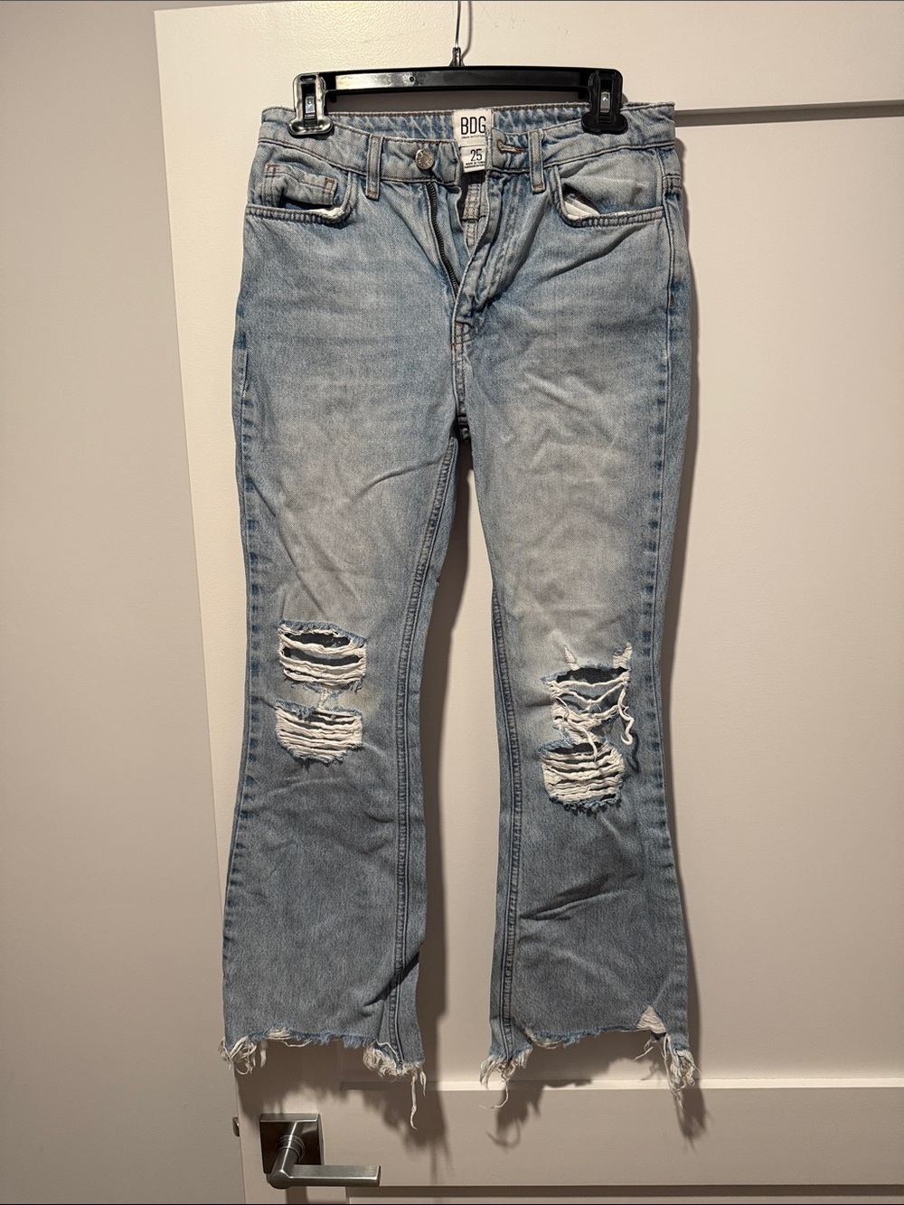 Urban Outfitters light blue distressed flare jeans